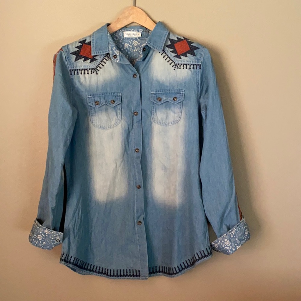 Tasha Polizzi Embroidered Denim Western Shirt